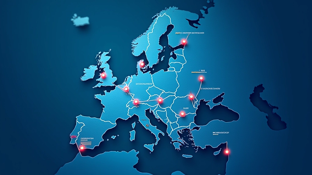 Visuele weergave van CDN-servers verspreid over Europa met verbindingslijnen
