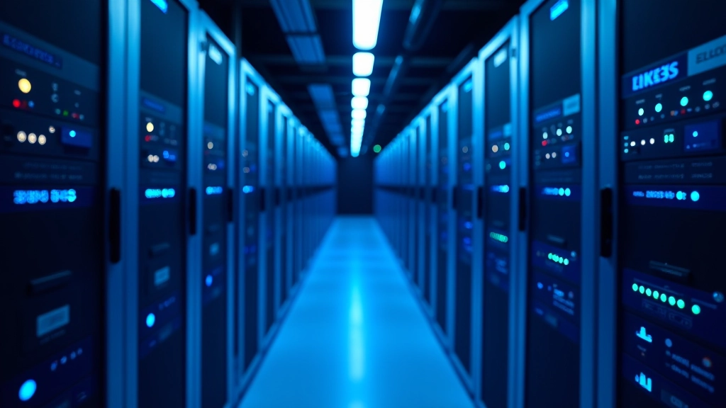 Serverruimte met blauwe LED-verlichting en netwerkapparatuur