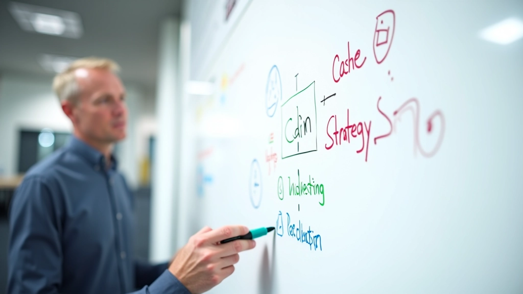 Whiteboard met cache strategie diagram en optimization flowchart schets